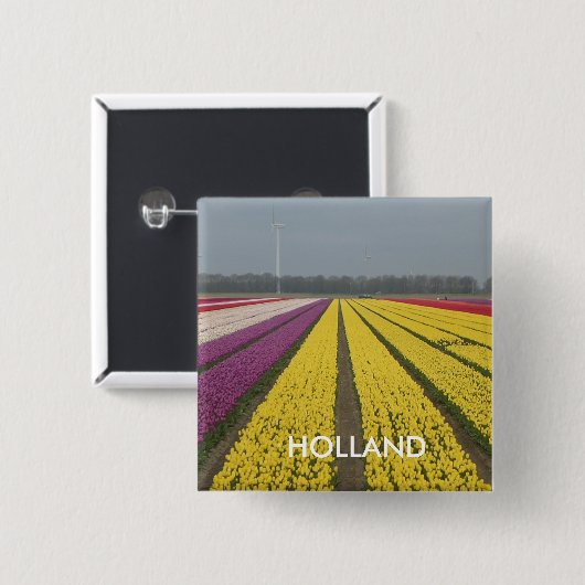 Holland Tulip Field Square Button (Voorkant /achterkant)
