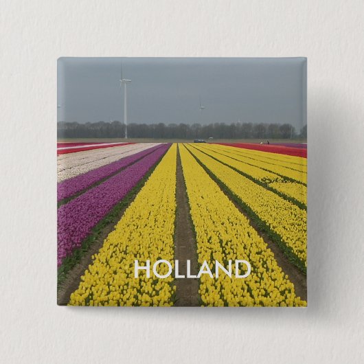 Holland Tulip Field Square Button (Voorkant)
