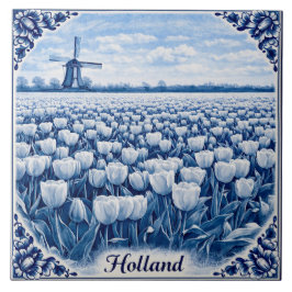 Holland tulips Delft Blue style ceramic tile Tegeltje