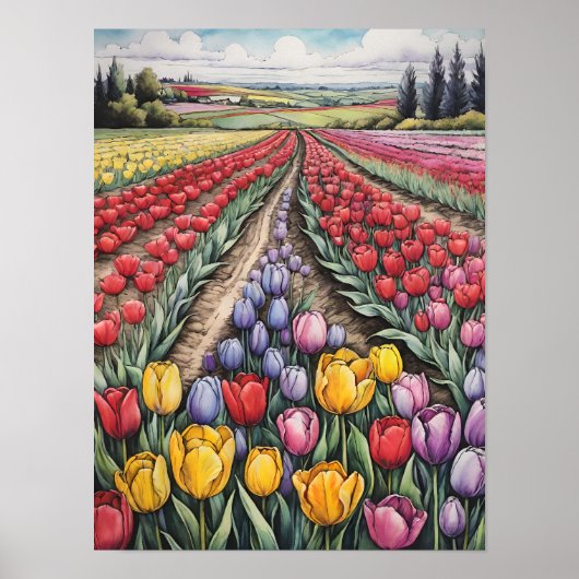 Holland Tulips Field Tulip Art Poster (Voorkant)