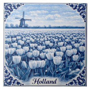 Holland tulpen Delft Blue stijl keramische tegel Tegeltje
