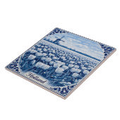 Holland tulpen Delft Blue stijl keramische tegel Tegeltje (Zijkant)