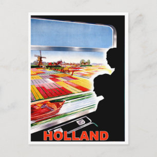 Holland, uitzicht vanuit treinraam, vintage reis briefkaart