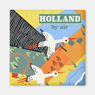 Holland vanuit de lucht vintage vakantieprint magneet