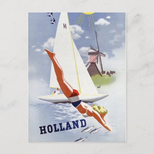 Holland Vintage Travel Poster gerestaureerd Briefkaart (Voorkant)