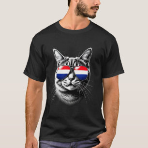Holland Vlag Kat Gezicht Zonnebril Nederland Vlag T-shirt