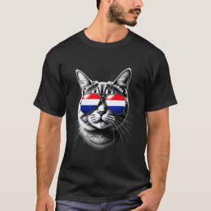 Holland Vlag Kat Gezicht Zonnebril Nederland Vlag T-shirt