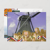 Holland Windmill Oranje Tulips Briefkaart (Voorkant / Achterkant)