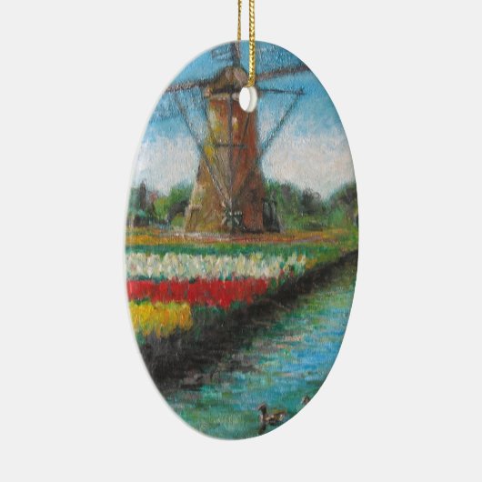 Holland Windmill Tulip Fields Keramisch Ornament (Rechts)