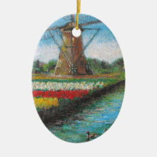 Holland Windmill Tulip Fields Keramisch Ornament