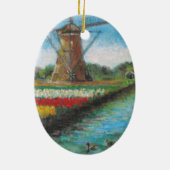 Holland Windmill Tulip Fields Keramisch Ornament (Achterkant)