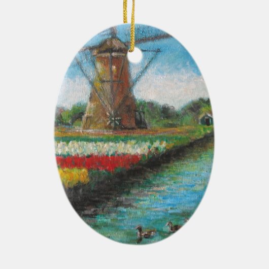 Holland Windmill Tulip Fields Keramisch Ornament (Achterkant)