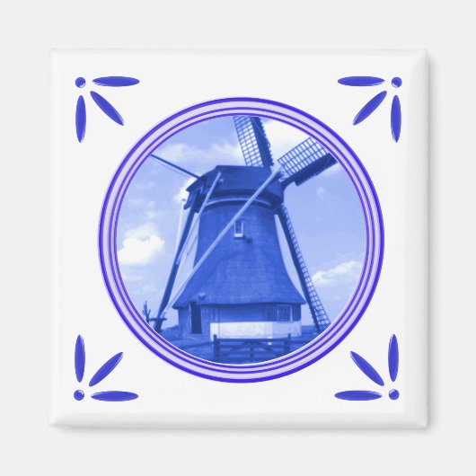 Holland Windmolen Delfts Blauw Stijl Magneet (Voorkant)
