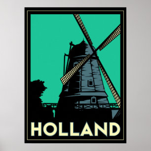 holland windmolen europa art deco retro poster