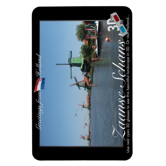 Holland Zaandijk Windmolens 3D Red Cyan Anaglyph Magneet (Verticaal)