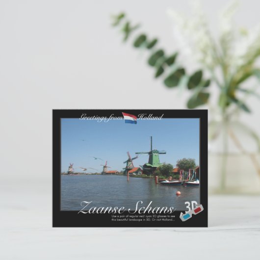 Holland Zaanse Schans Windmil 3D Anaglyph Briefkaa Briefkaart (Staand voorkant)