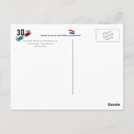 Holland Zaanse Schans Windmil 3D Anaglyph Briefkaa Briefkaart (Achterkant)