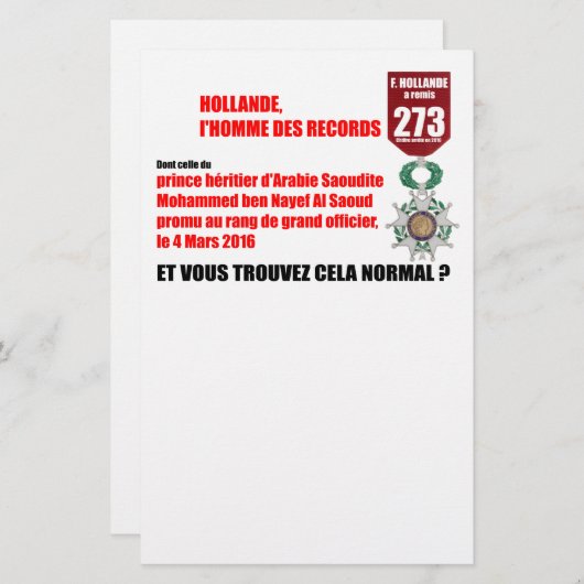 Hollande Record Legions d'Honneur - Letterhead Briefpapier (Voorkant / Achterkant)