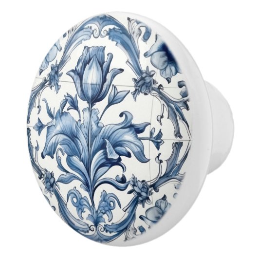 Hollands Blauw Tulpenpatroon Keramische Knop (Rechts)