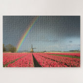 Hollandschap met regenboog, tulpen, windmolen legpuzzel (Horizontaal)