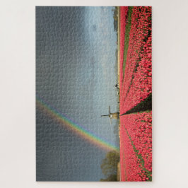 Hollandschap met regenboog, tulpen, windmolen legpuzzel