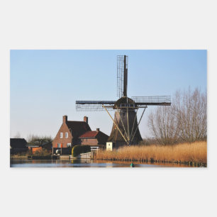 Hollandse Molen aan de waterkant. Rechthoekige Sticker
