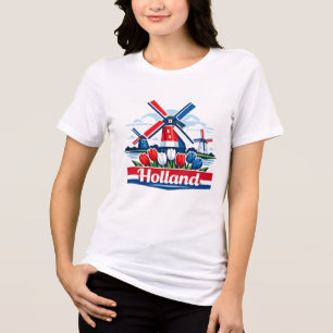Hollandse Molen en Tulp Ontwerp Nederland  Tri-Blend Shirt