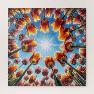 Hollandse tulpen tuin in de zonneschijn legpuzzel