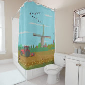 Hollandse Windmolen Landschap Nederland Douchegordijn (In situ)