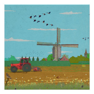 Hollandse Windmolen Landschap Nederland Perfect Poster