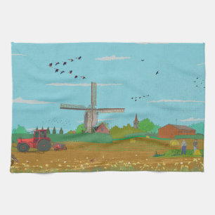 Hollandse Windmolen Landschap Nederland Theedoek