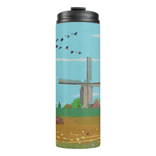 Hollandse Windmolen Landschap Nederland Thermosbeker (Voorkant)