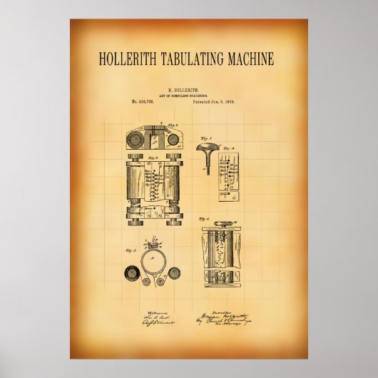 HOLLERITH TABULATING MACHINE PATENT 1889 POSTER (Voorkant)
