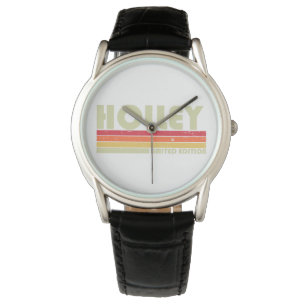 HOLLEY Surname Funny Retro  80-90's Birthda Horloge