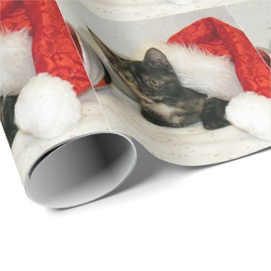Holleys Santa Hat - Kat / Keuten Kerstmis Cadeaupapier (Rol Hoek)