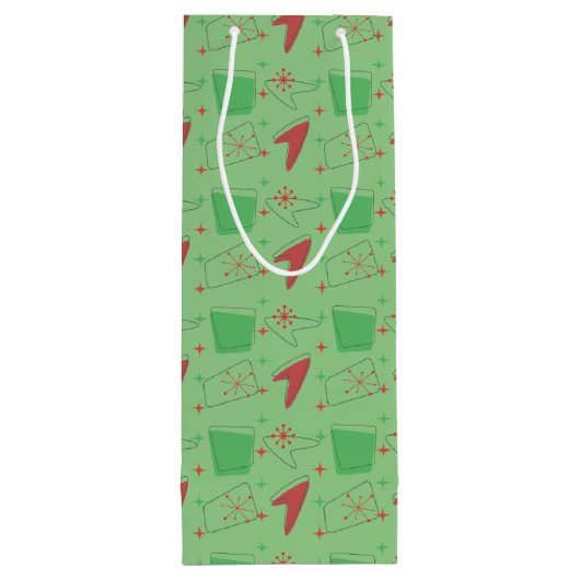 Holliday Retro Atomic Pattern op groen Wijn Cadeautas (Achterkant)