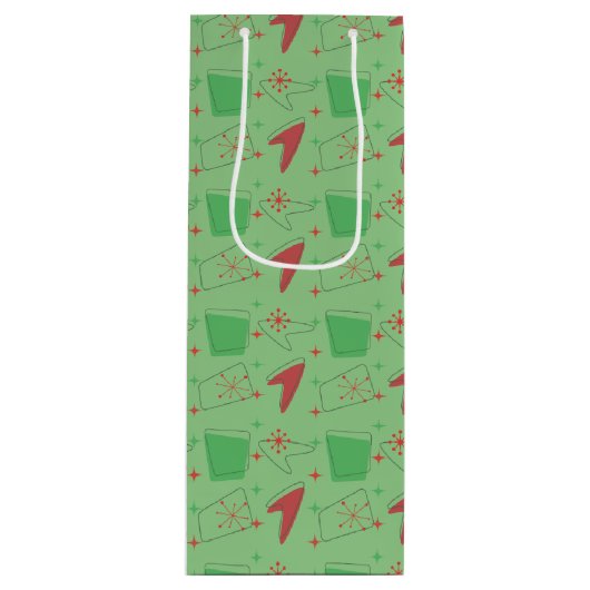 Holliday Retro Atomic Pattern op groen Wijn Cadeautas (Voorkant)