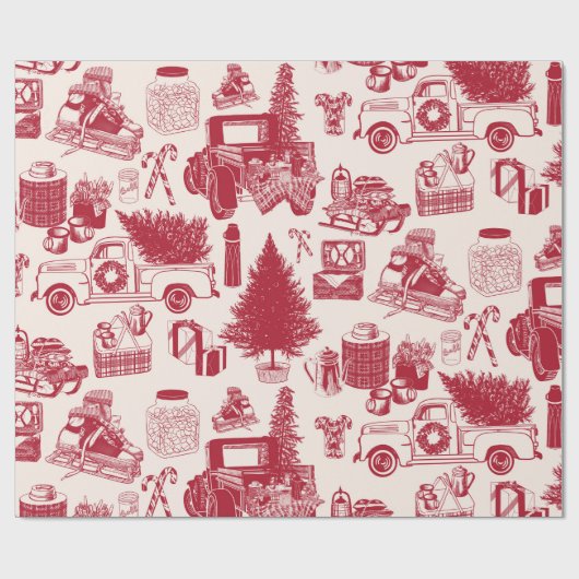 Holliday Tailgating Toile Kerst Wrapping Papier (Vlak)