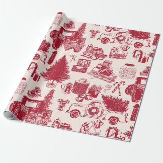 Holliday Tailgating Toile Kerst Wrapping Papier