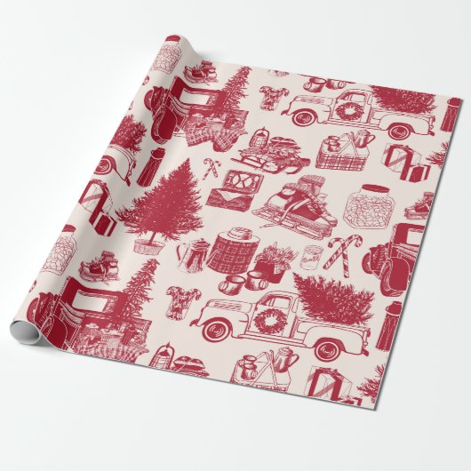 Holliday Tailgating Toile Kerst Wrapping Papier (Uitgerold)