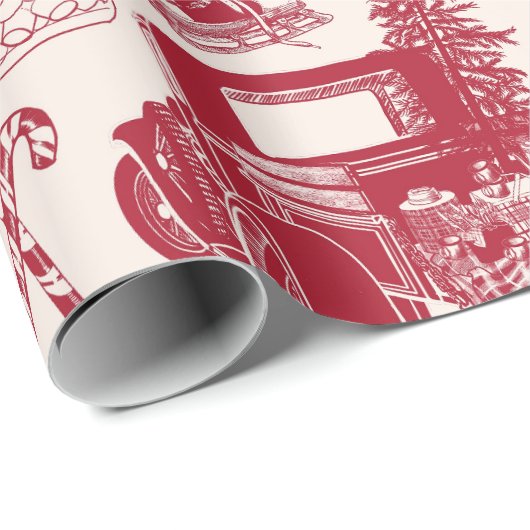 Holliday Tailgating Toile Kerst Wrapping Papier (Rol Hoek)