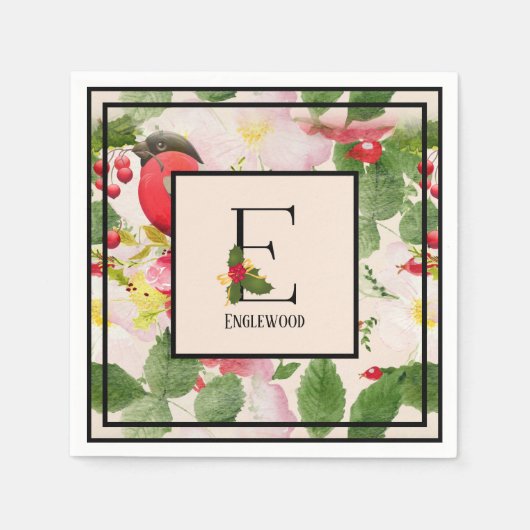 Hollie Berries Monogram Letter E Familienaam Paper Servet (Voorkant)