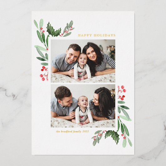 Hollies en Greenery Two Photo Prettige feestdagen (Voorkant)
