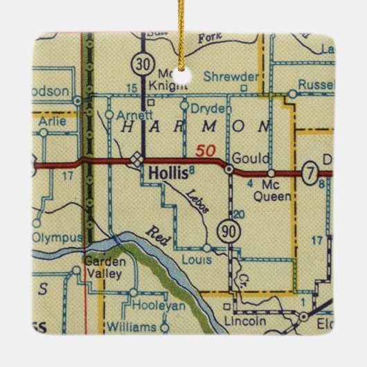 Hollis OK Retro Map Keramisch Ornament (Achterkant)
