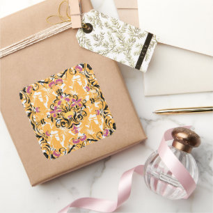 Hollow Bloom – Zwarte en oranje bloemen Vierkante Sticker