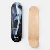 Hollow-eyed phantom witch etching on blue-black persoonlijk skateboard (Voorkant)