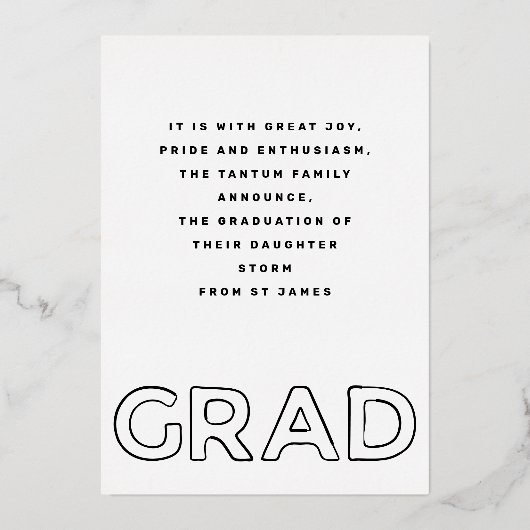 HOLLOW LINE SCHOOL AFSTUDEERDER Gold Foil Aankondi Folie Uitnodiging (Achterkant)