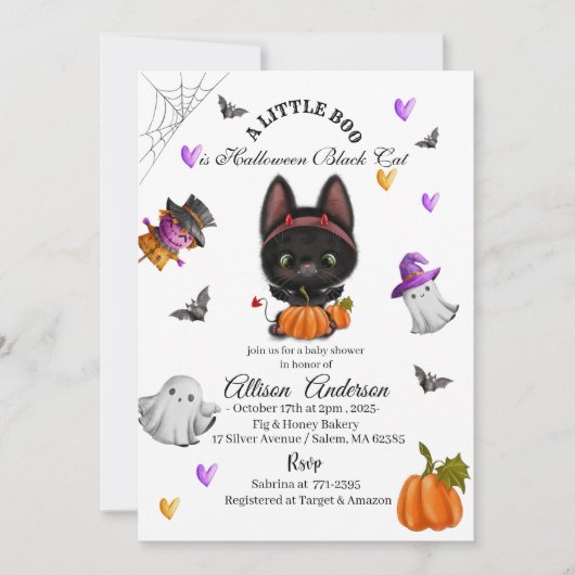 Holloween Black Cat Pumpkin Little Boo Baby showe Kaart (Voorkant)