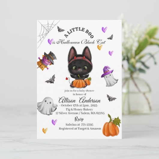 Holloween Black Cat Pumpkin Little Boo Baby showe Kaart (Staand voorkant)