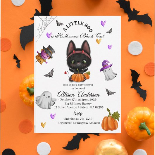 Holloween Black Cat Pumpkin Little Boo Baby showe Kaart